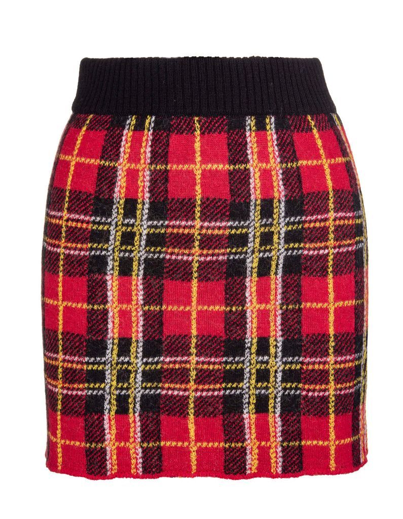 Red Wool Mini Skirt With Tartan Pattern