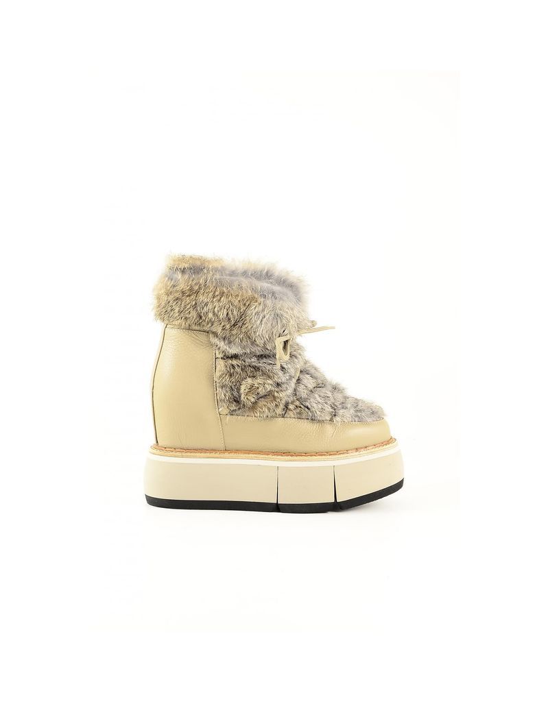 Paloma Barcelo Light Taupe Leather And Fur Boots