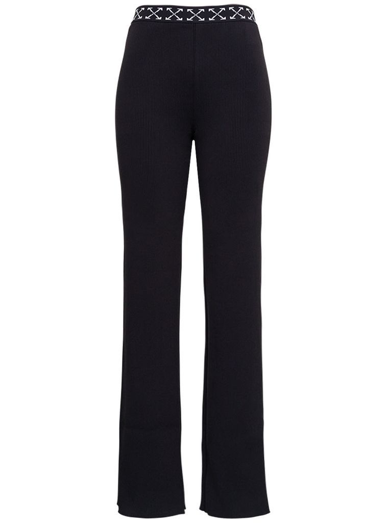 Black Stretch Fabric Pants With Logo Band