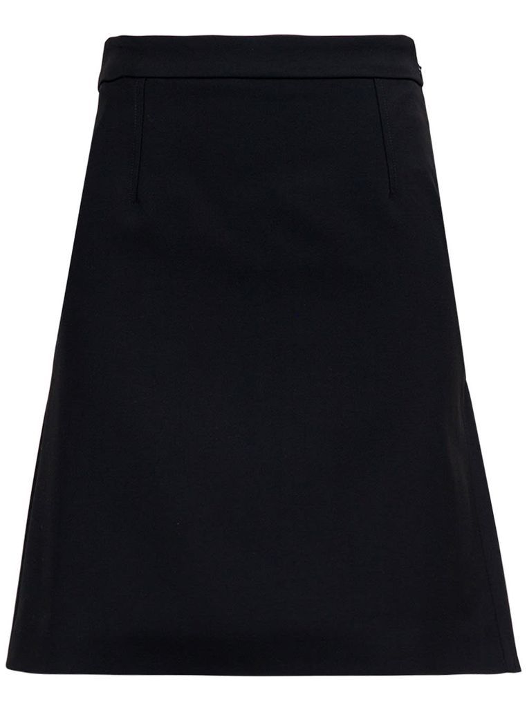 Black Wool Skirt With Back Laces Detail