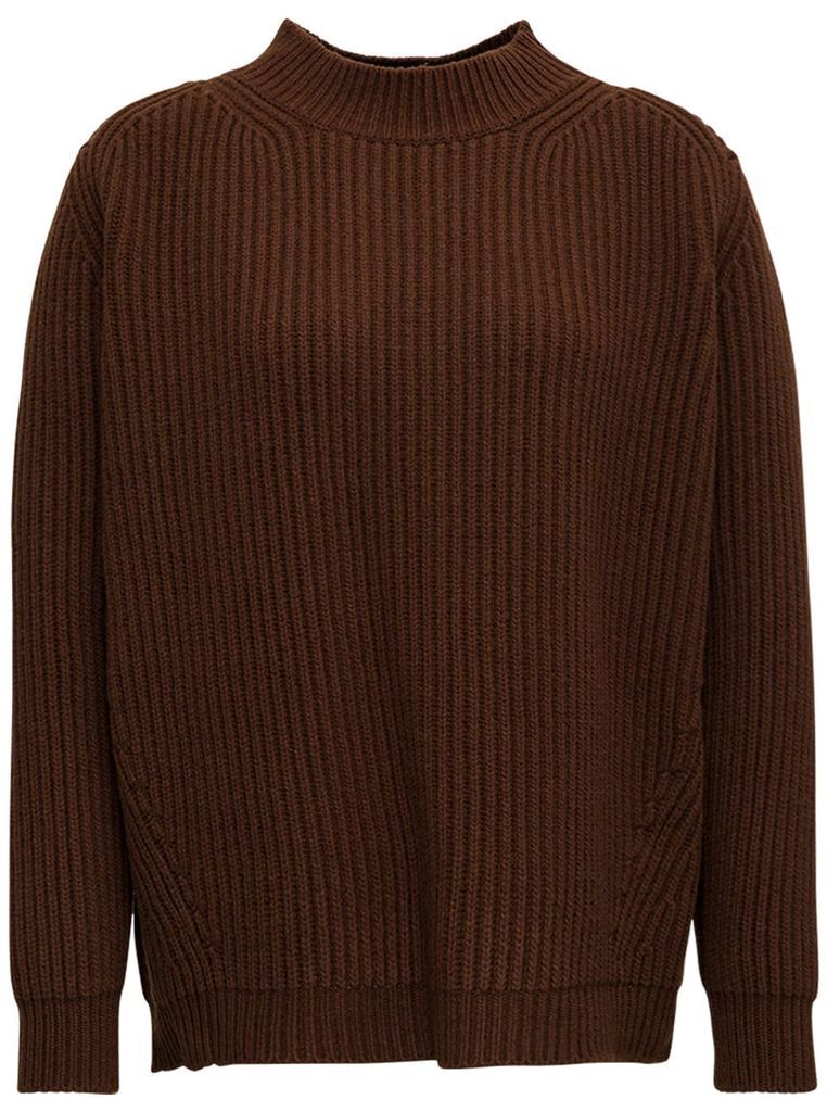 Brown Ribbed Wool And Cashmere Sweater