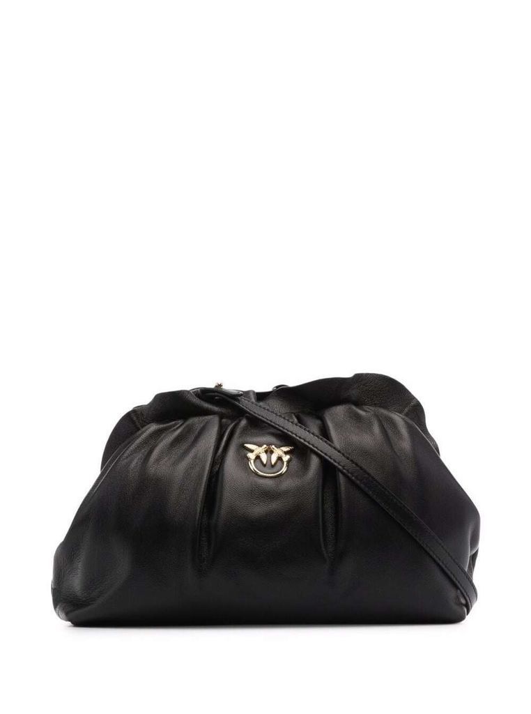 Mini Chain Black Leather Crssbody Bag With Logo