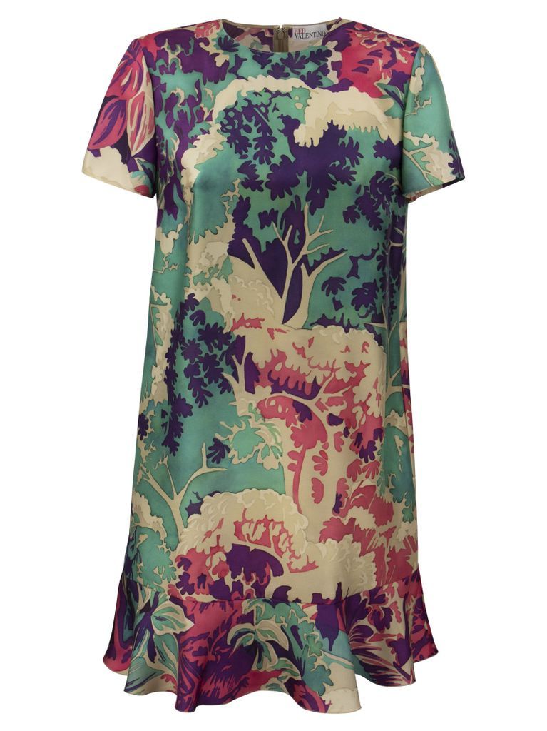 Emerald Forest Print Silk Dress