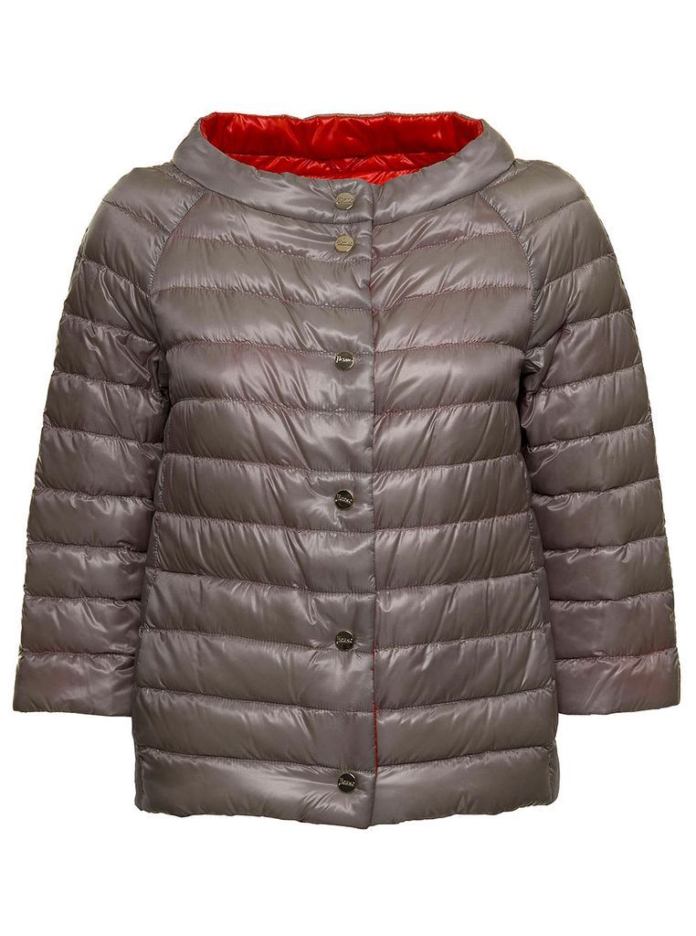 Beige And Orange Reverbile Quilted Down Jacket
