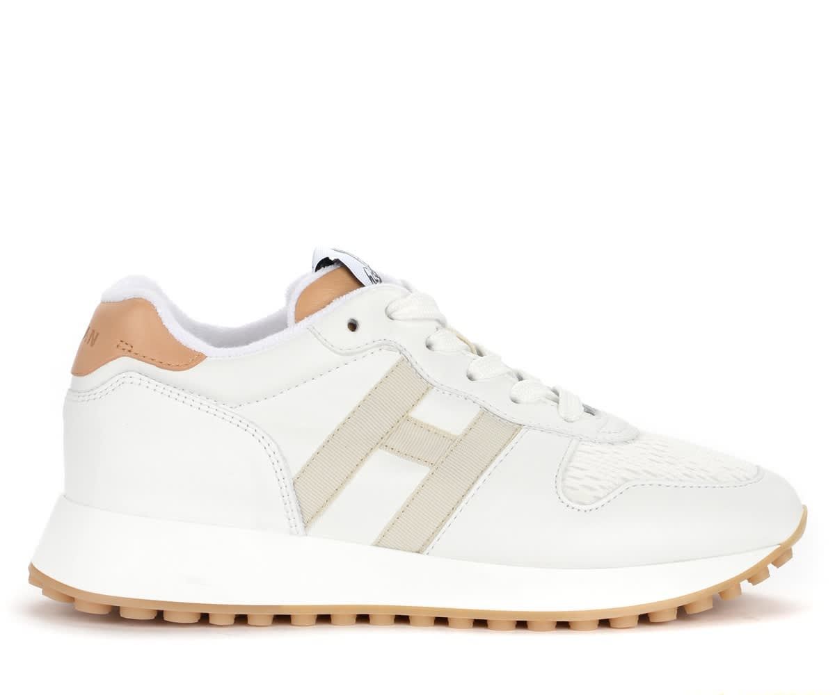 Hogan H383 Sneaker In White Leather And Technical Fabric