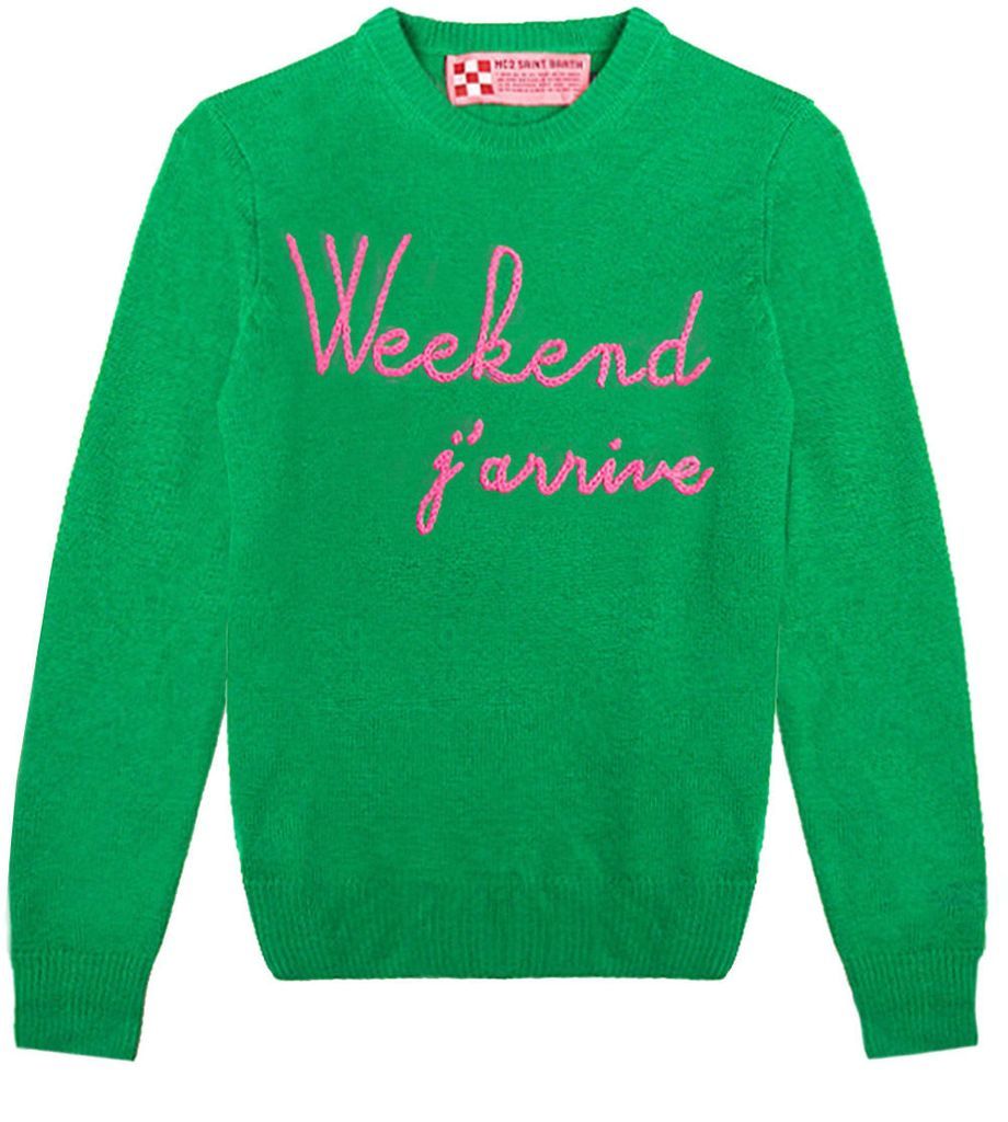 Green Woman Sweater Weekend Jarrive Fluo Pink Embroidery