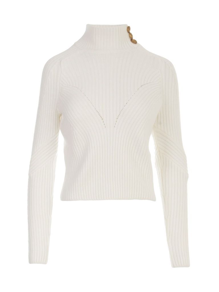 Ribbed High Neck Sweater W/side Buttons