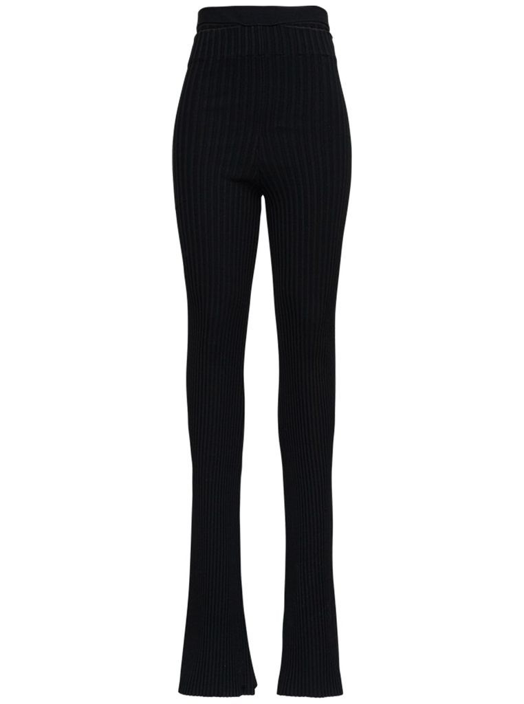 Ribbed Flared Pants In Viscose Blend