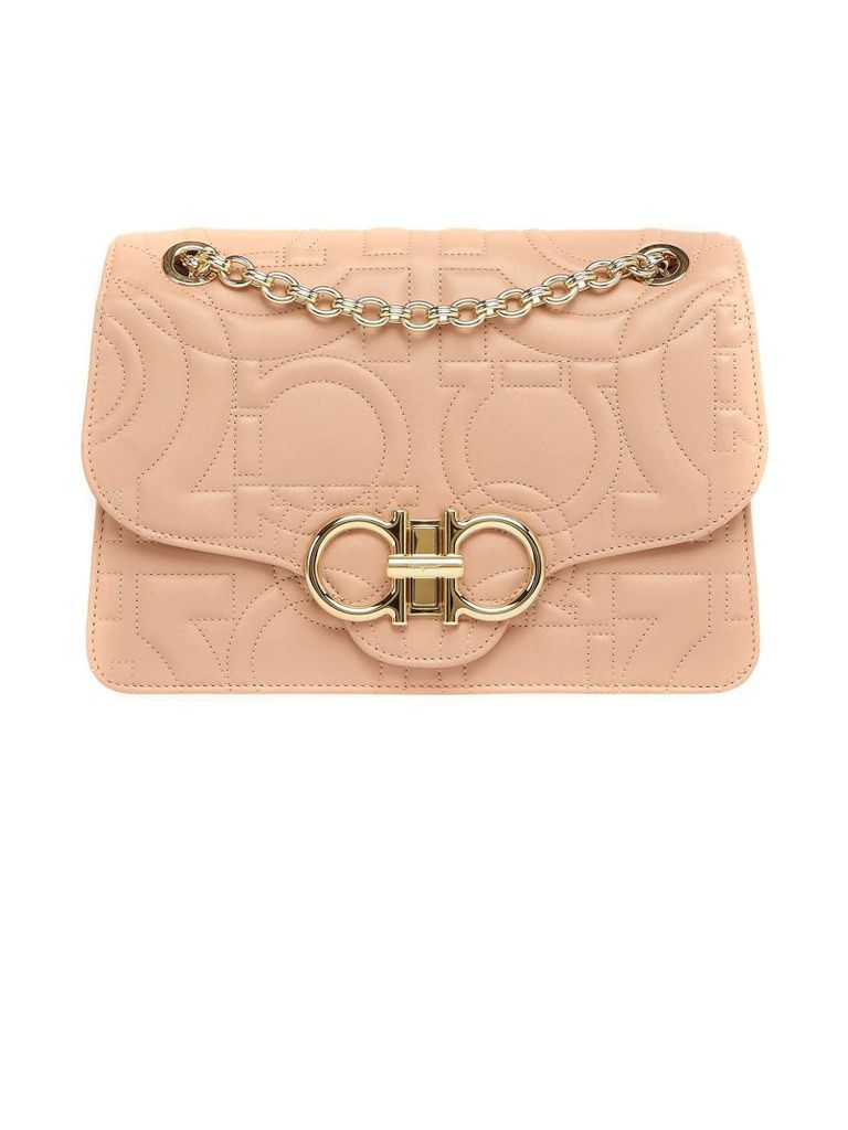 Beige Quilted Gancini Flap Bag