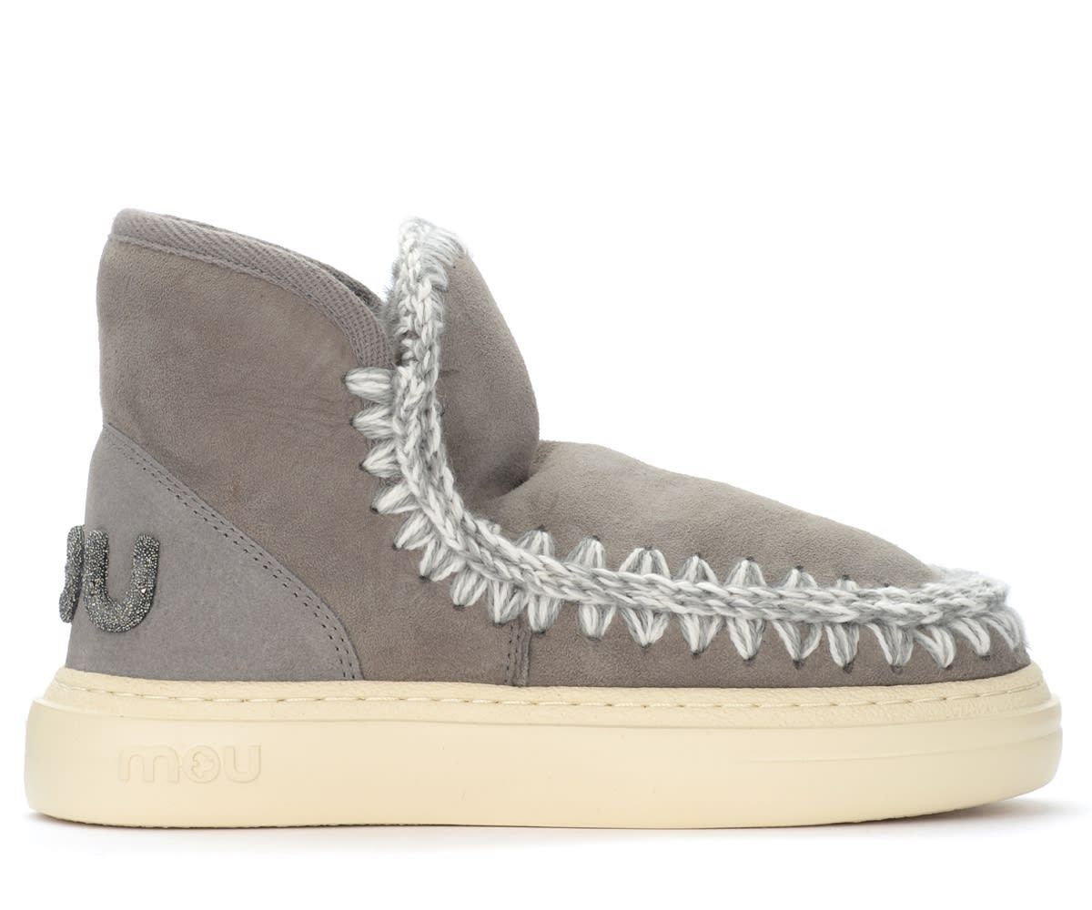 Eskimo Sneaker Bold Boots In Grey Sheepskin With Glitter Logo