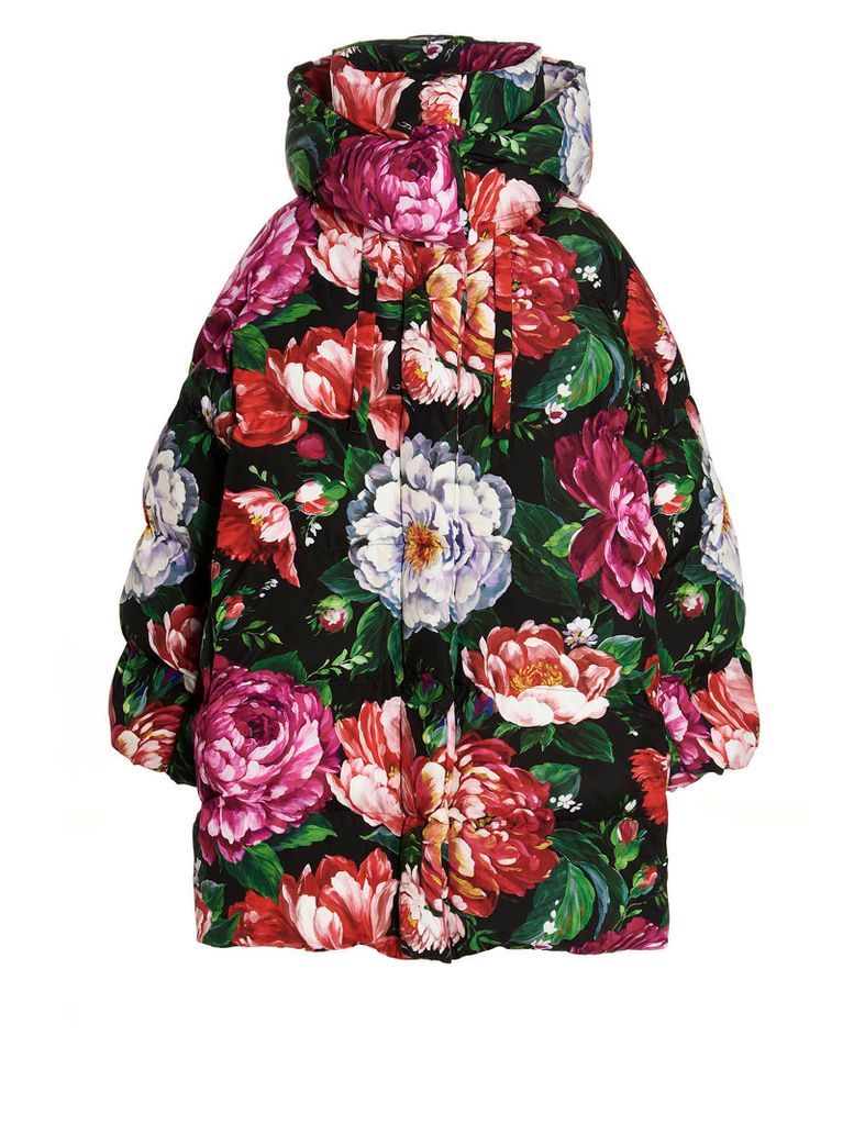 Floral Print Midi Down Jacket