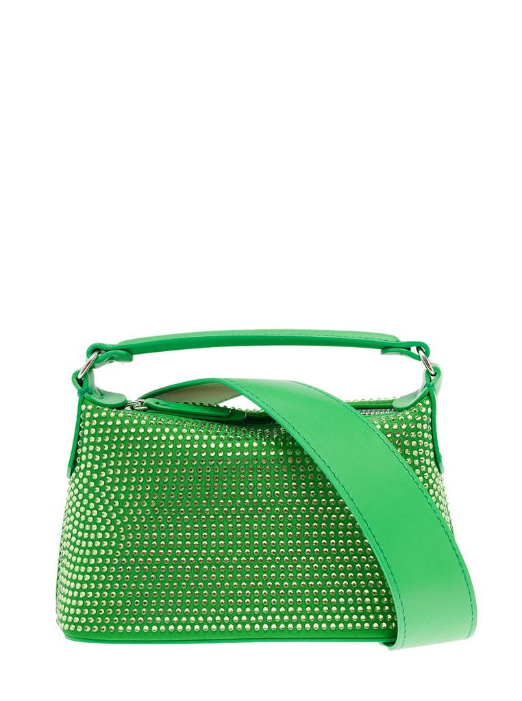 Liu Jo Leonie Hanne Womans Hobo Mini Green Leather Shoulder Bag With Strass