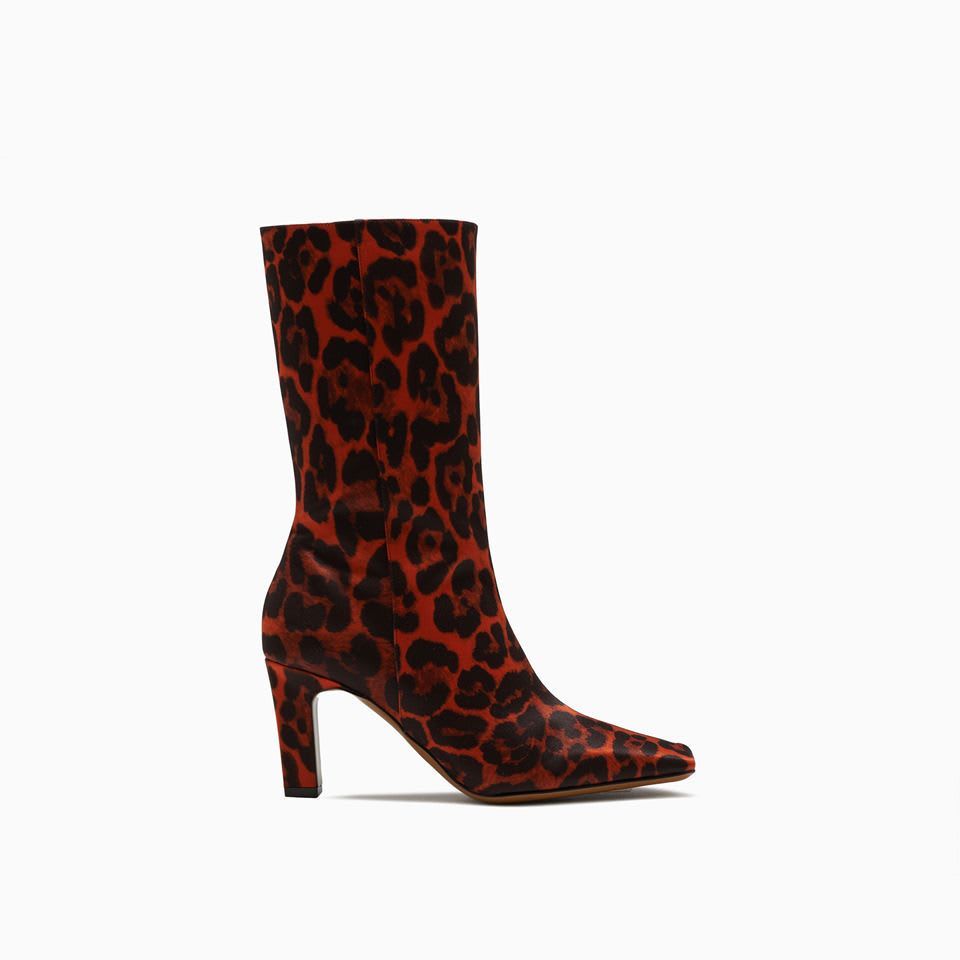 Satin Red Leopard Printed High Boot H.70