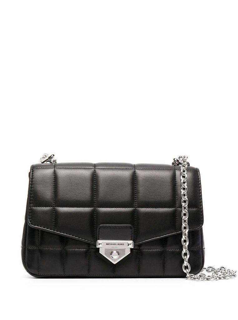 Soho Black Quilted Leather Shoulder Bag With Silver Details Woman