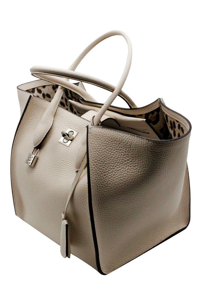 Small Shopping Bag In Textured Leather With Flap Closure With Swivel Hook And Inside Pockets. Internal Animalier Lining