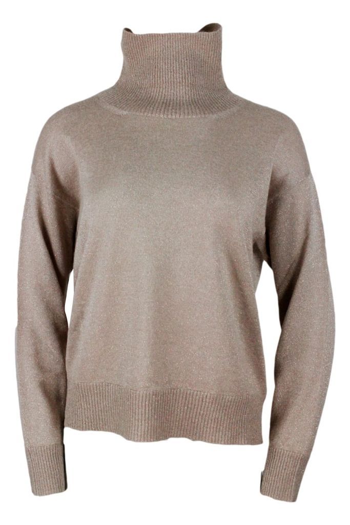 Turtleneck Sweater In Cashmere Wool And Silk With Lurex