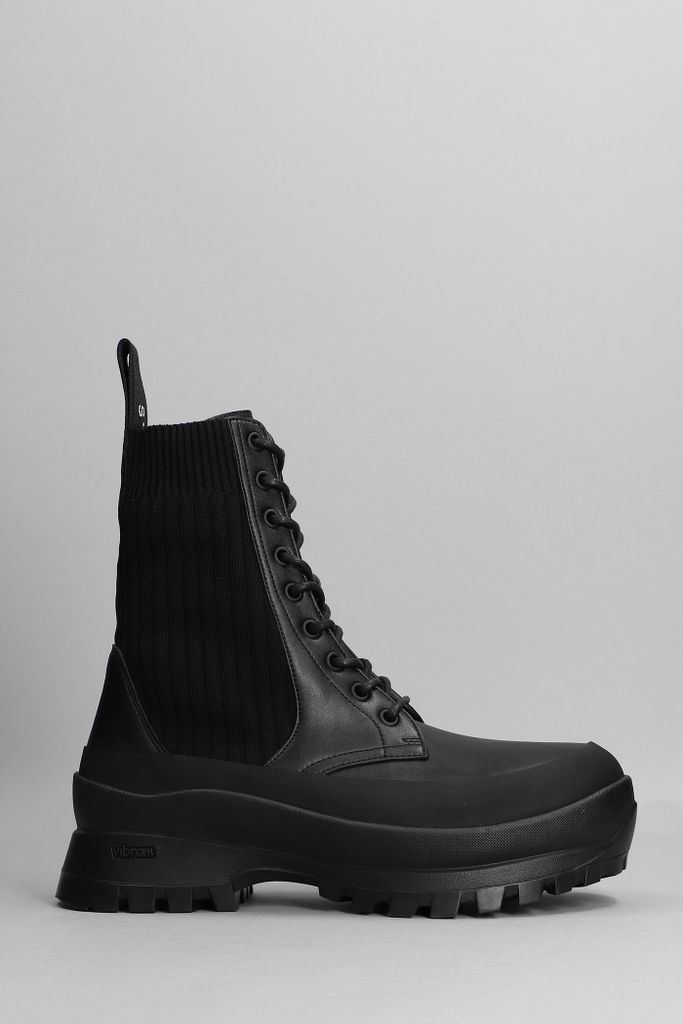 Trace Sport Combat Boots In Black Faux Leather