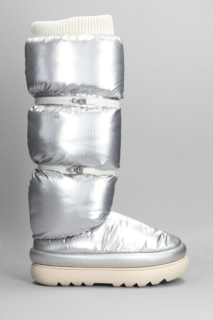 Classic Maxi Ultra Low Heels Boots In Silver Synthetic Fibers