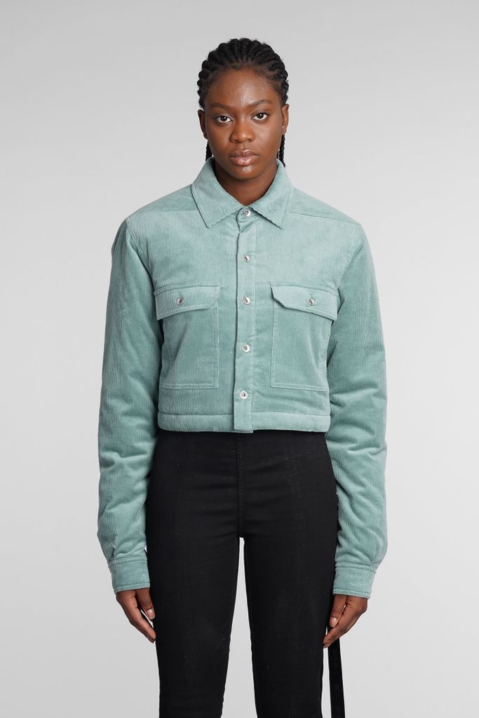 Cropped Outershirt Casual Jacket In Green Cotton