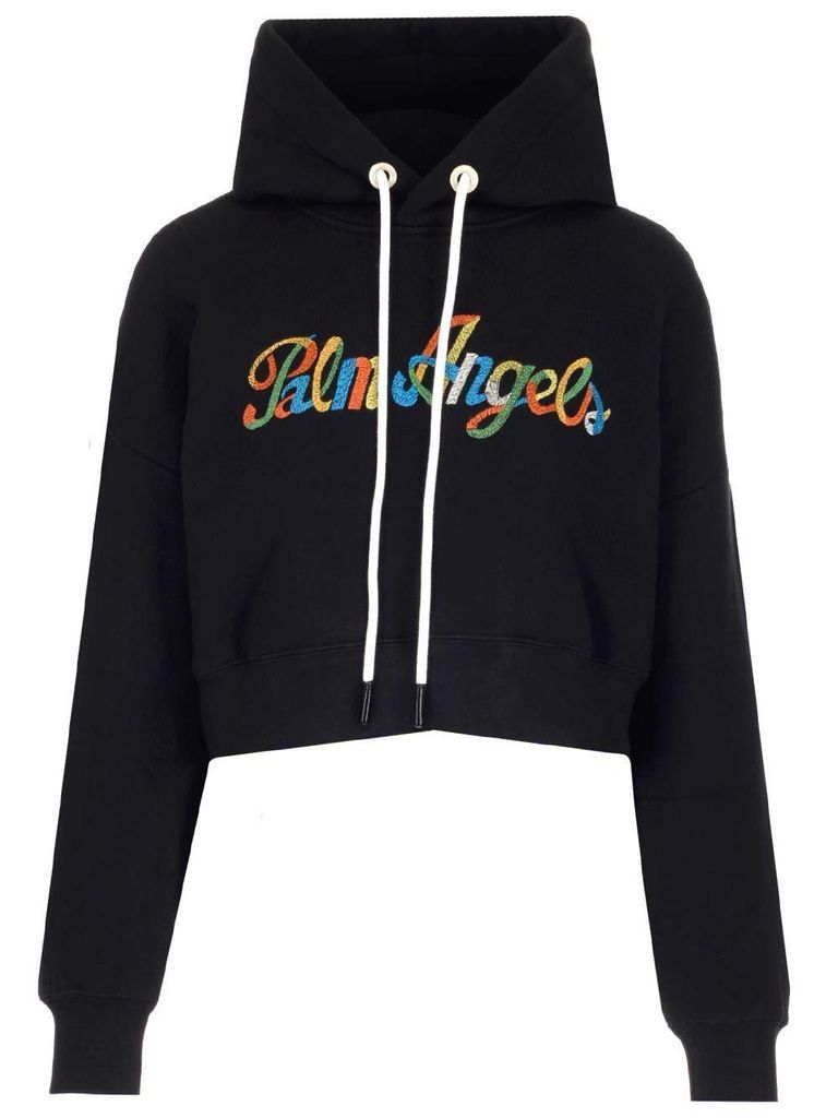 Logo Embroidered Cropped Hoodie