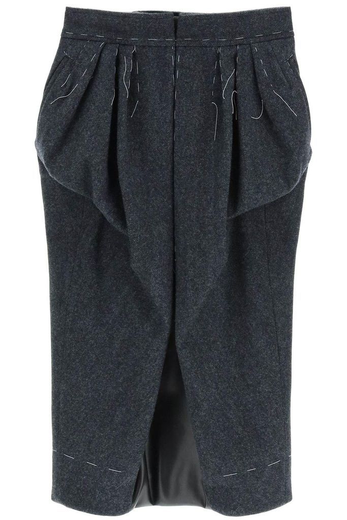 Wool Midi Skirt With Stitching
