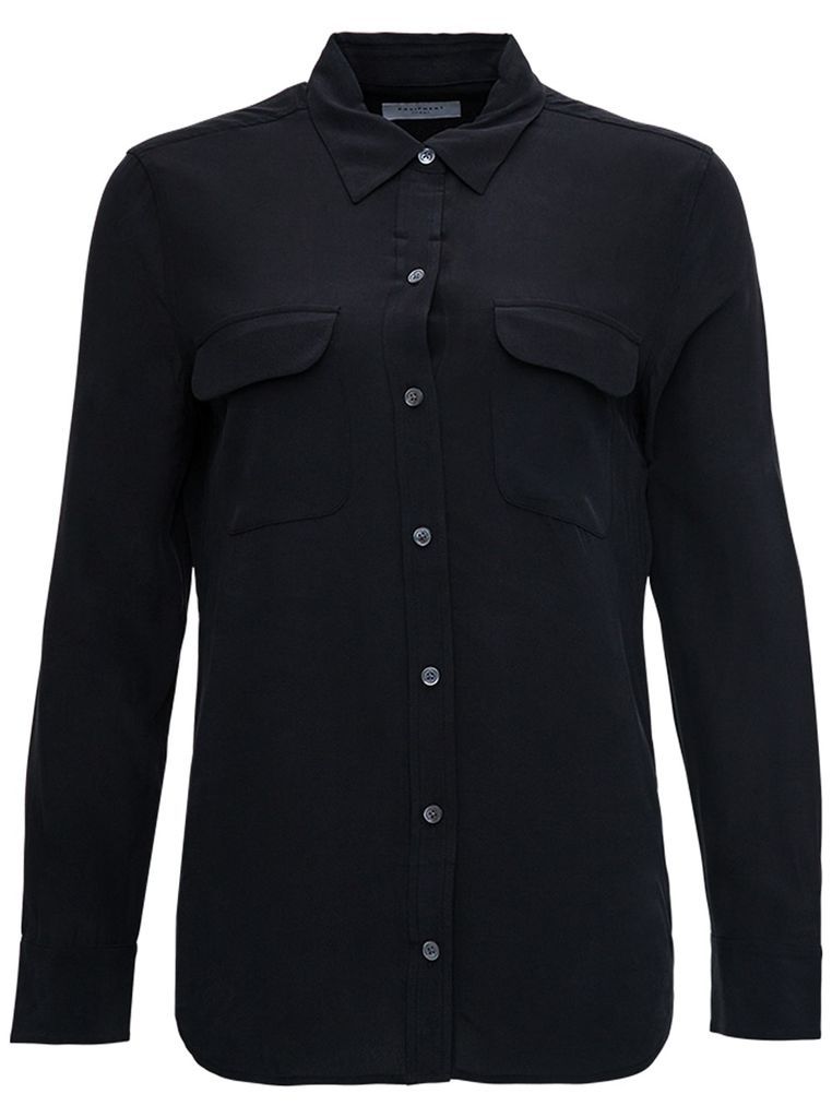Black Silk Shirt With Pockets