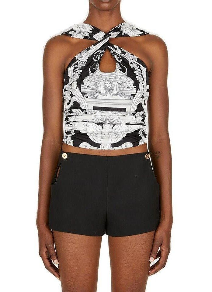 Baroque Pattern Sleeveless Cropped Top