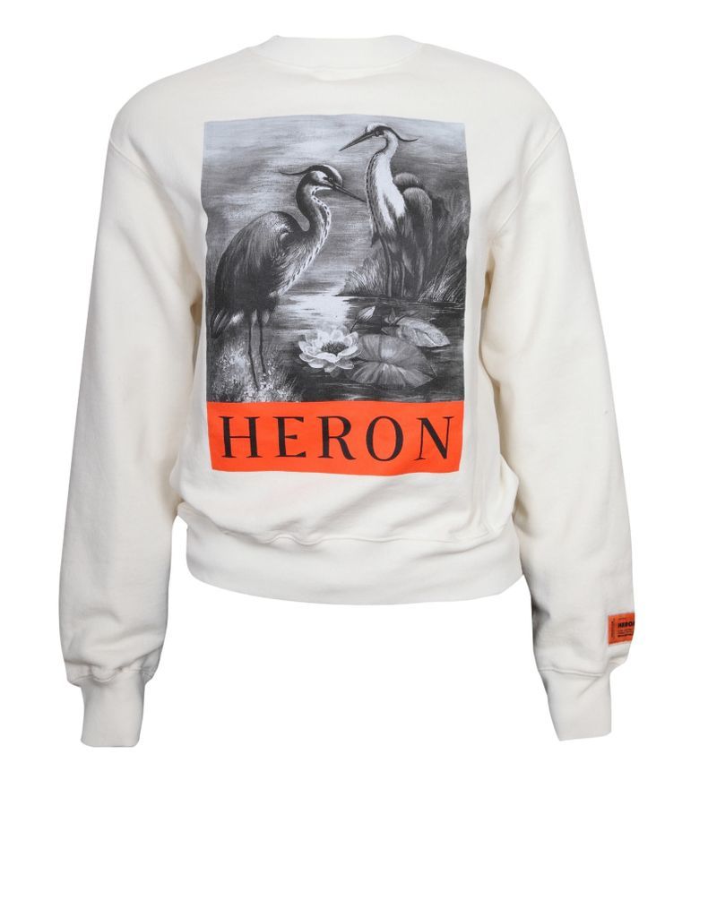 Cotton Sweatshirt With Heron Print