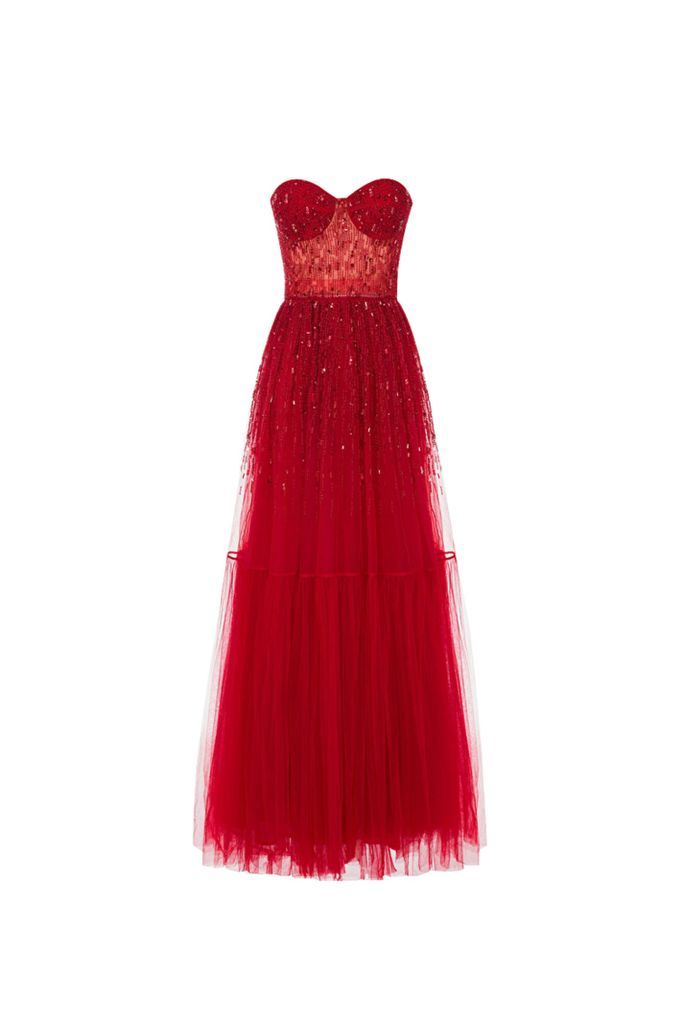 Dress With Sequins And Tulle Flounces