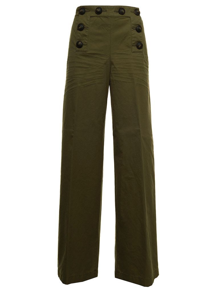 Green Cotton Flare Pants