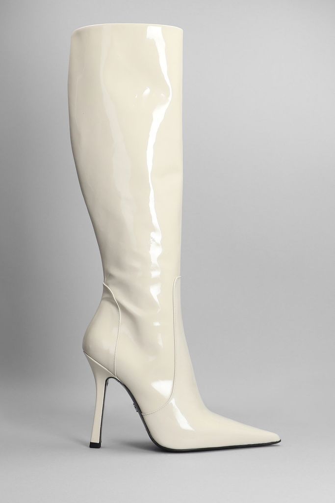 High Heels Boots In Beige Patent Leather