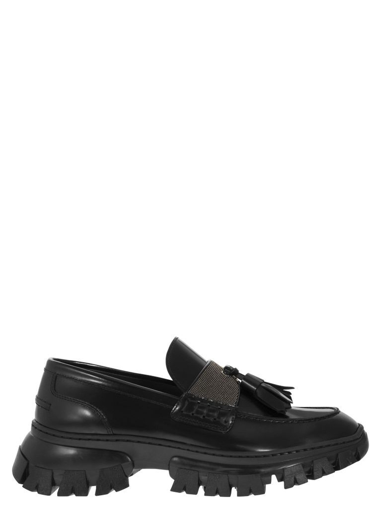 Leather Platform Loafer With precious Band
