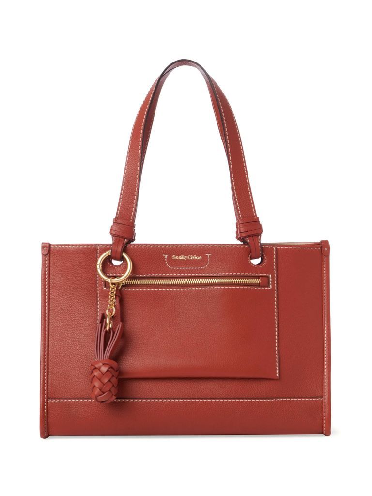 Open Leather Tote Bag With Front Pocket