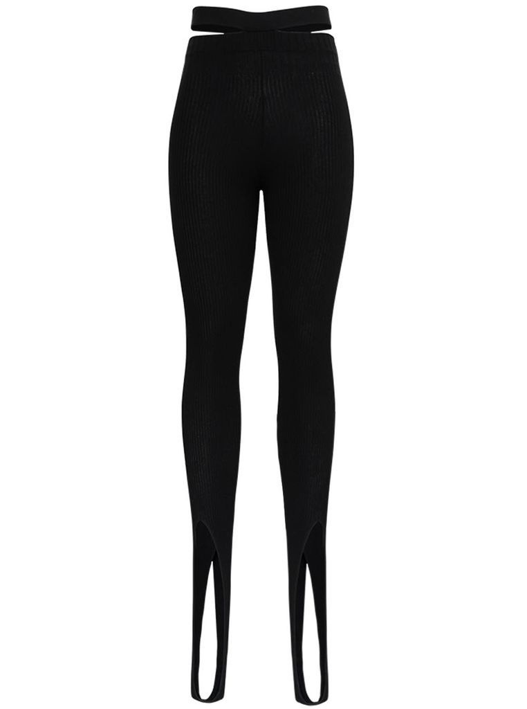 Ribbed Knit Leggings With Cut Out Details