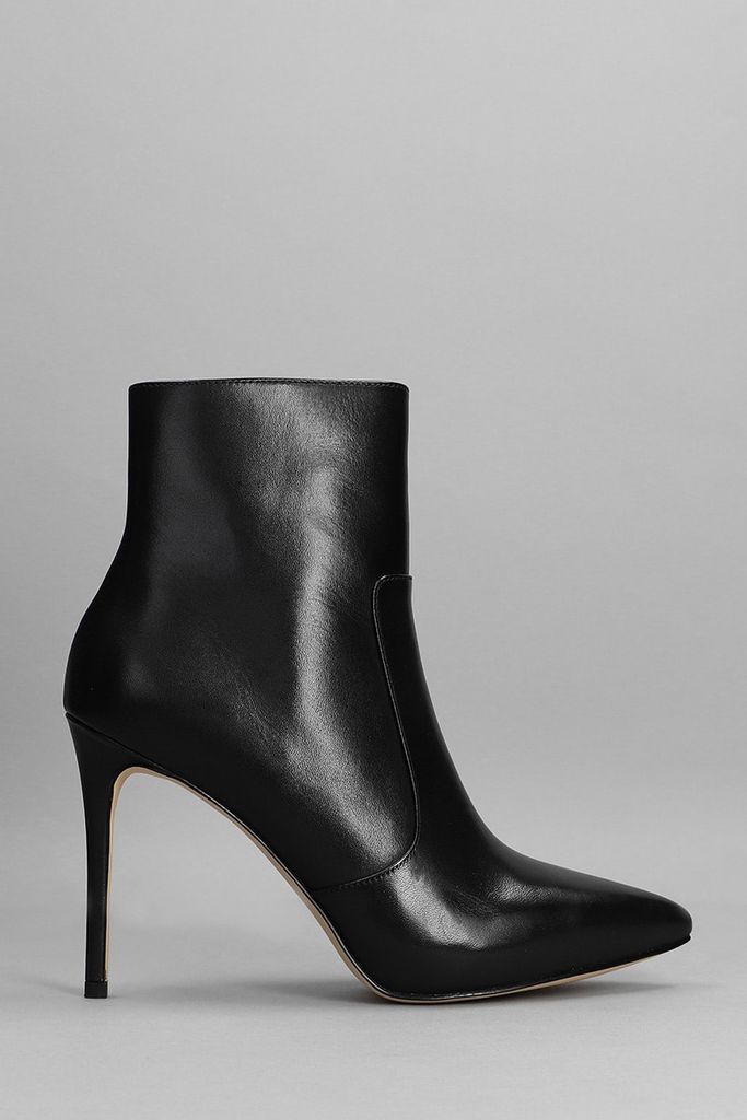 Rue Stiletto High Heels Ankle Boots In Black Leather