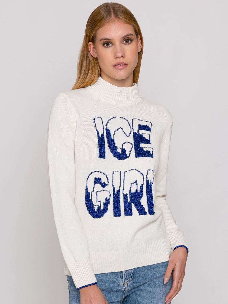 Half Turtleneck Sweater Ice Girl Lurex Graphic