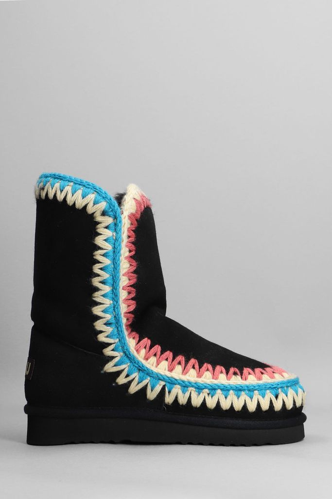 Eskimo 24 Low Heels Ankle Boots In Black Multicolor Suede