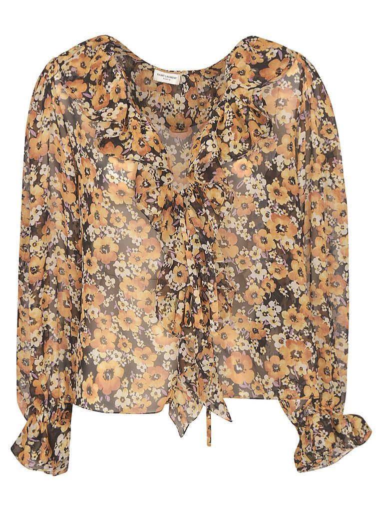 Ruffle Trimmed Floral Print Top