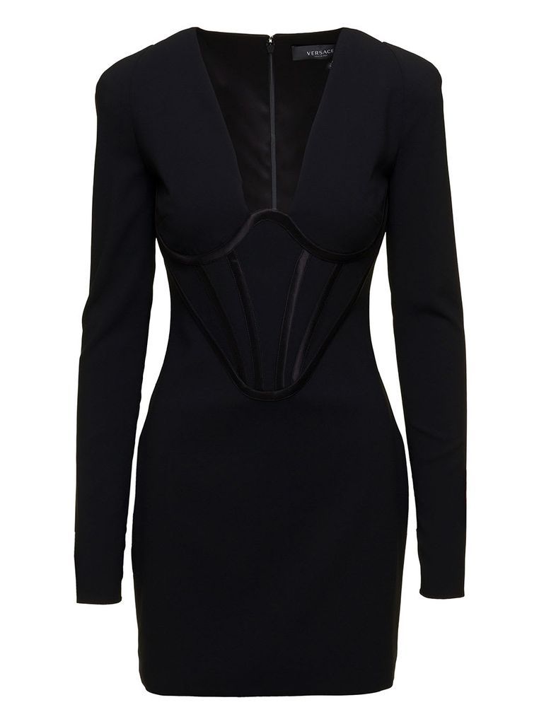Black Corset Mini Dress In Crêpe Georgette Woman Versace