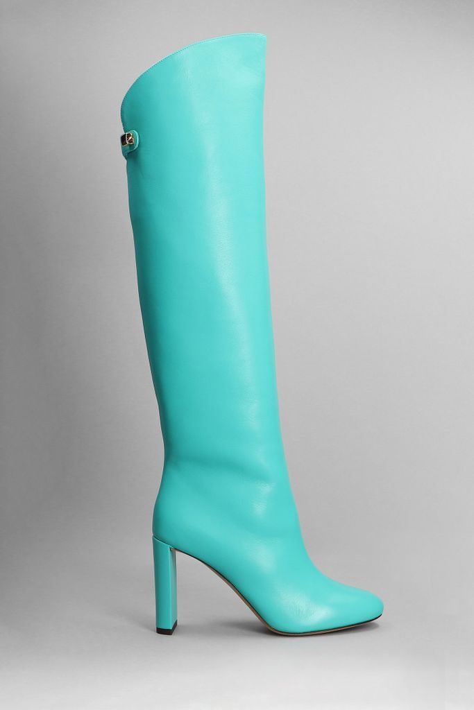 Adriana High Heels Boots In Green Leather