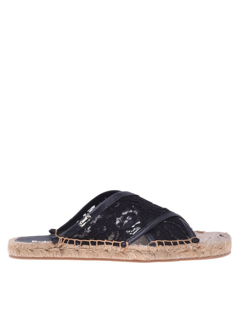 Espadrilles In Black Nappa Leather And Lace