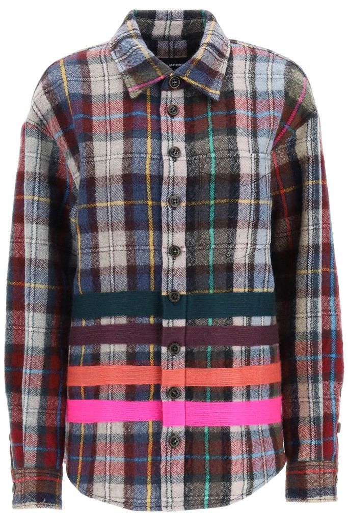 Check Flannel Overshirt With Multicolor Stripes