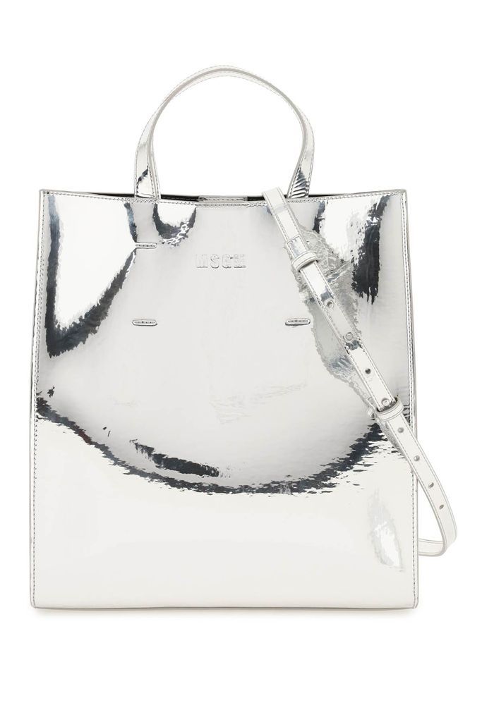 Mirror-effect Faux Leather Tote Bag