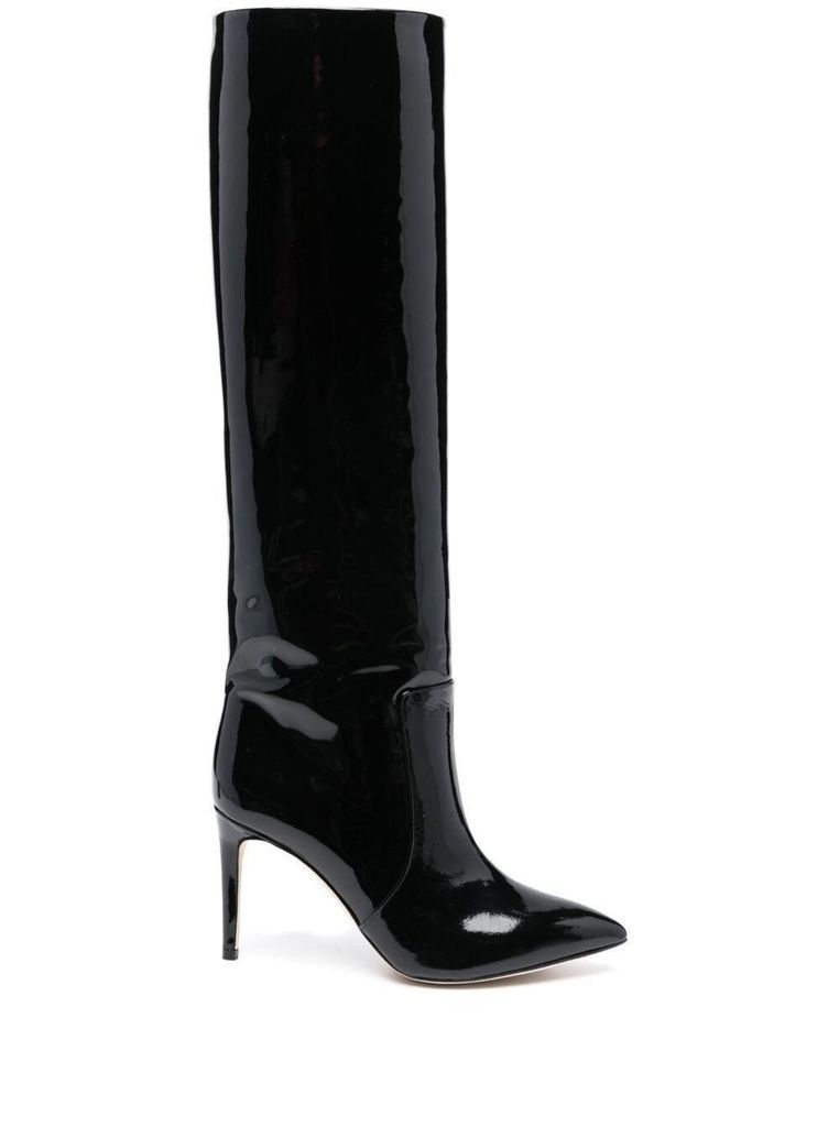 Patent Black Stiletto Boots Heel 85