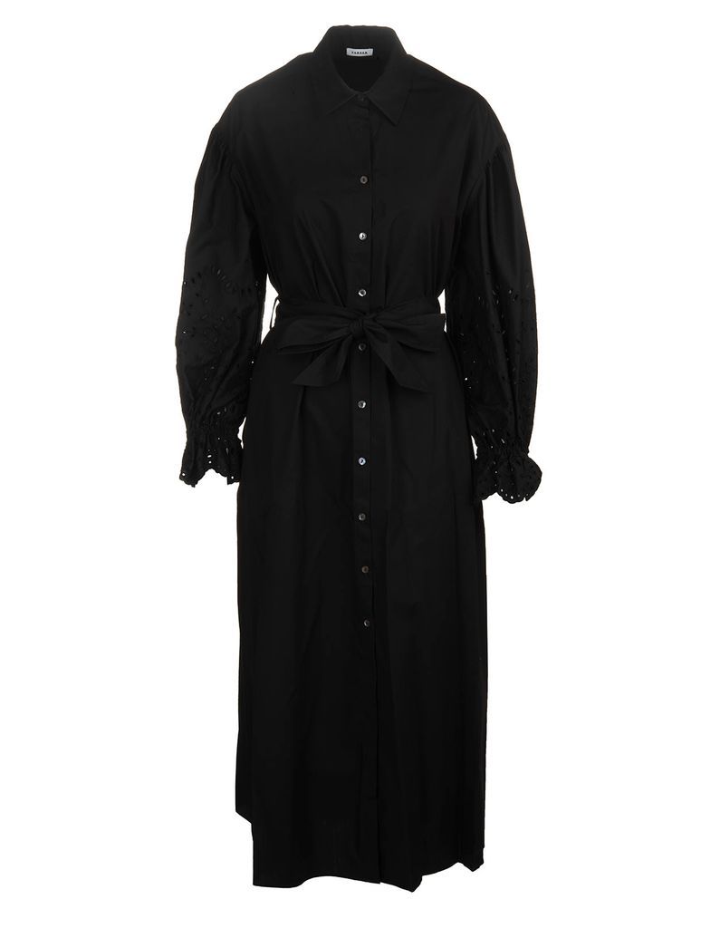 Black Button-up Long-sleeved Midi Dress