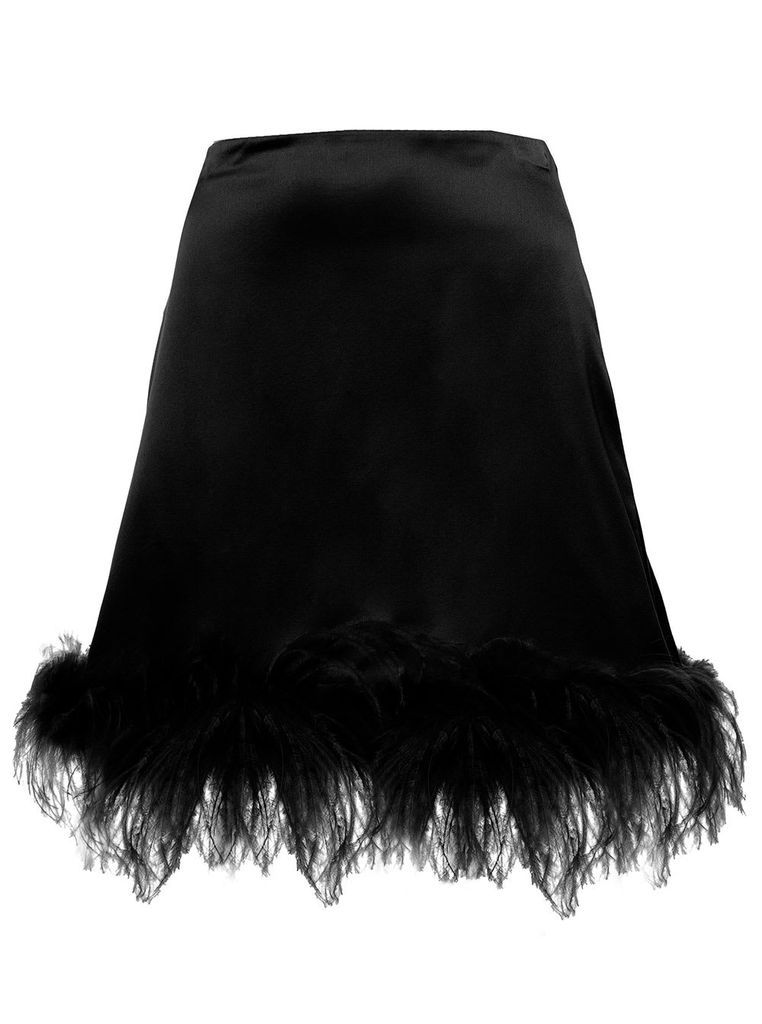 Black Feathers Trim Mini Skirt In Silk Woman Verguenza