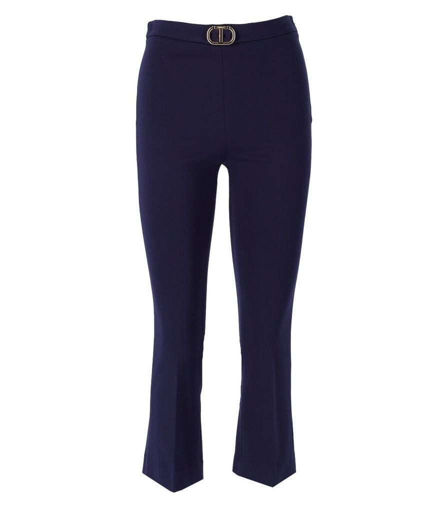 Blue Cropped Flare Trousers
