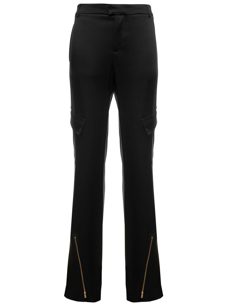 Black Cargo Pants In Technical Satin With Zip To The Bottom Blumarine Woman