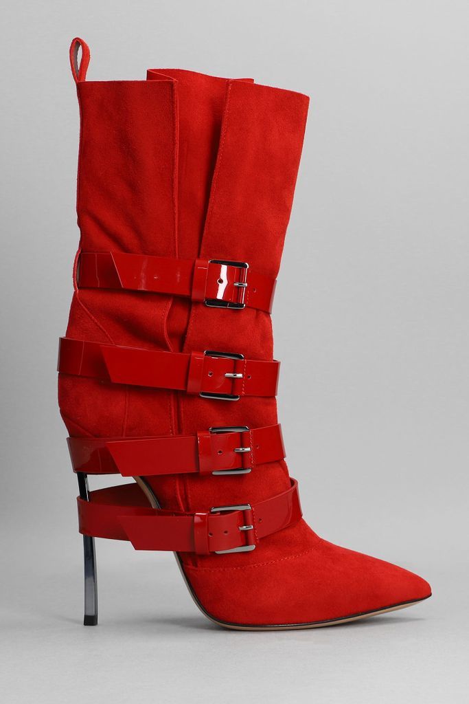 Blade Kinky High Heels Ankle Boots In Red Suede