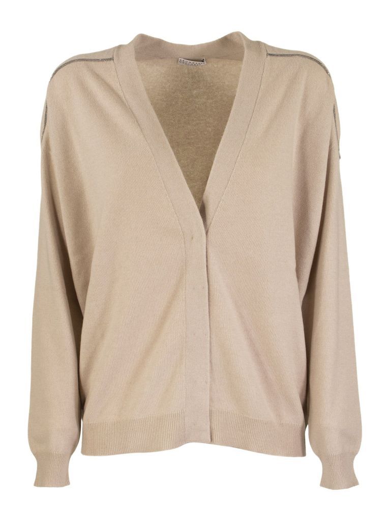 Cashmere Cardigan With Shiny Shoulder Embroidery